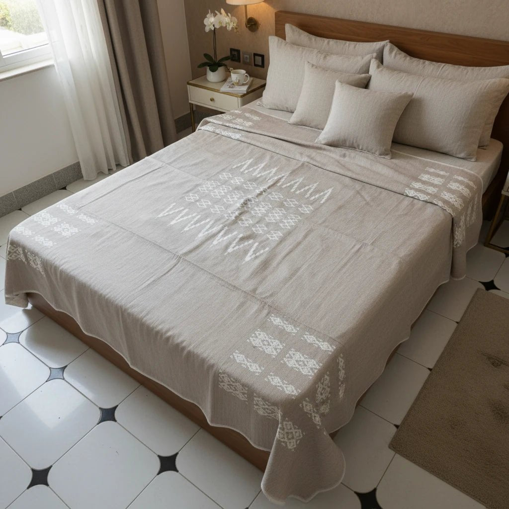 Handwoven Cotton Bedspread with Decorative Border – 240 × 260 cm | Fits King Size Beds - Naqada Hand Crafts