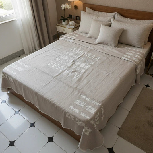 Handwoven Cotton Bedspread with Decorative Border – 240 × 260 cm | Fits King Size Beds - Naqada Hand Crafts